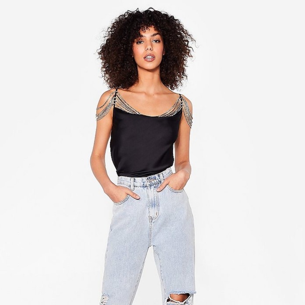 NastyGal Chain-be Diamanté Cowl Silk Top